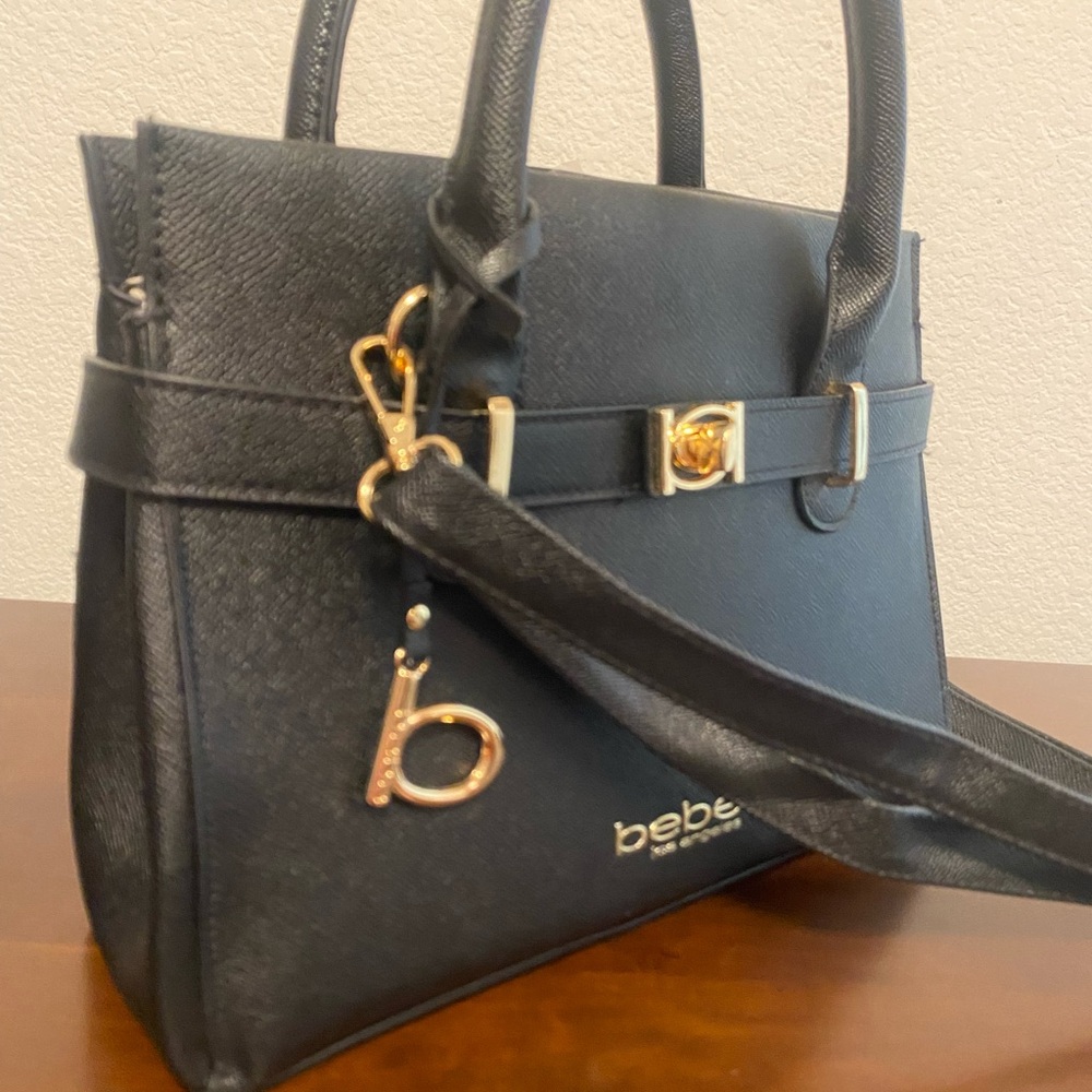 Bebe Black and Gold Satchel with Elegant Design